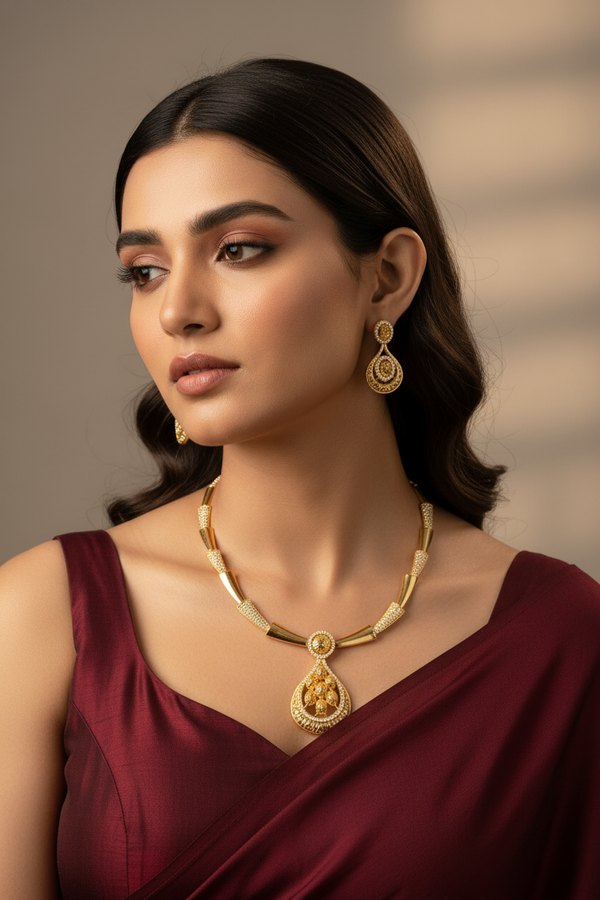 Premium 1 Gram Gold Forming Necklace Set - Real Gold Look 039