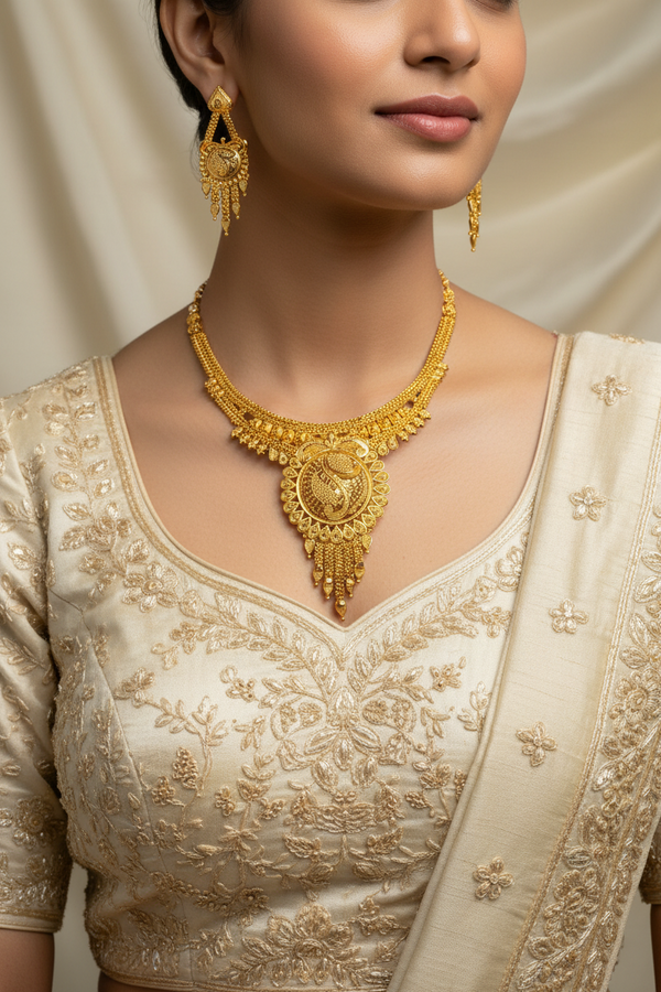 Premium 1 Gram Gold Forming Necklace Set (Real Gold Look) 035