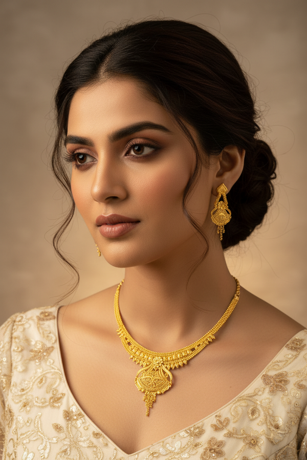 Premium 1 Gram Gold Forming Necklace Set (Real Gold Look) 029