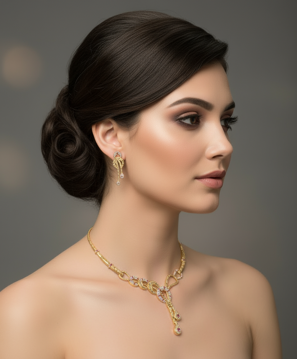 Designer Gold-Plated CZ Necklace Set