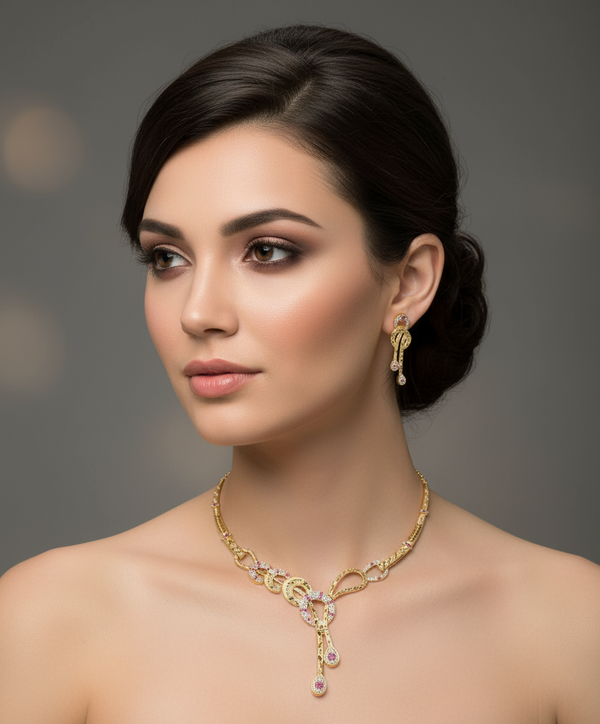 Designer Gold-Plated CZ Necklace Set