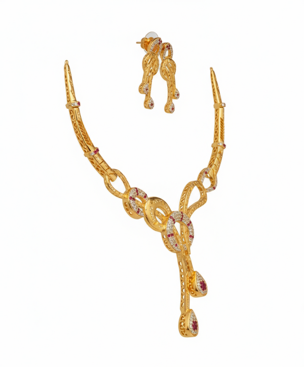 Designer Gold-Plated CZ Necklace Set