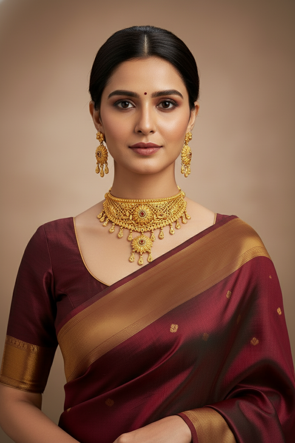 Choker - Necklace - 1Gram Gold plated Necklace set - 002