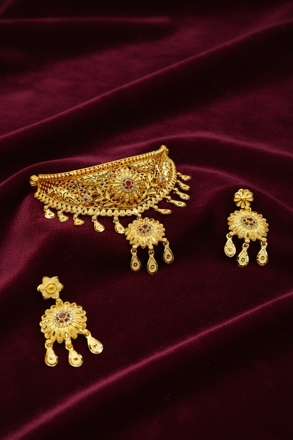 Choker - Necklace - 1Gram Gold plated Necklace set - 002