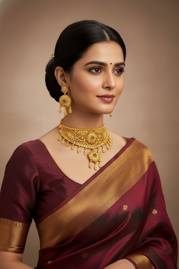 Choker - Necklace - 1Gram Gold plated Necklace set - 002