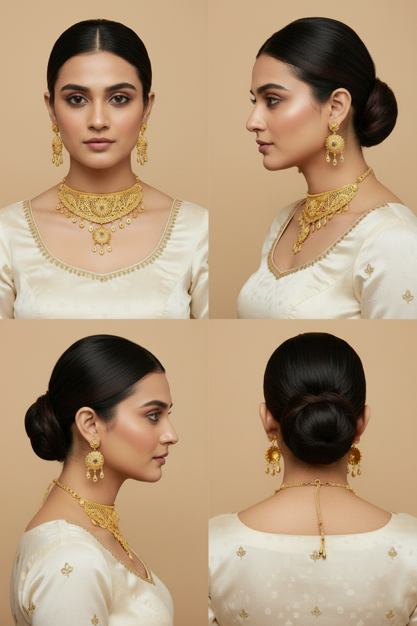 Choker - Necklace - 1Gram Gold plated Necklace set - 007