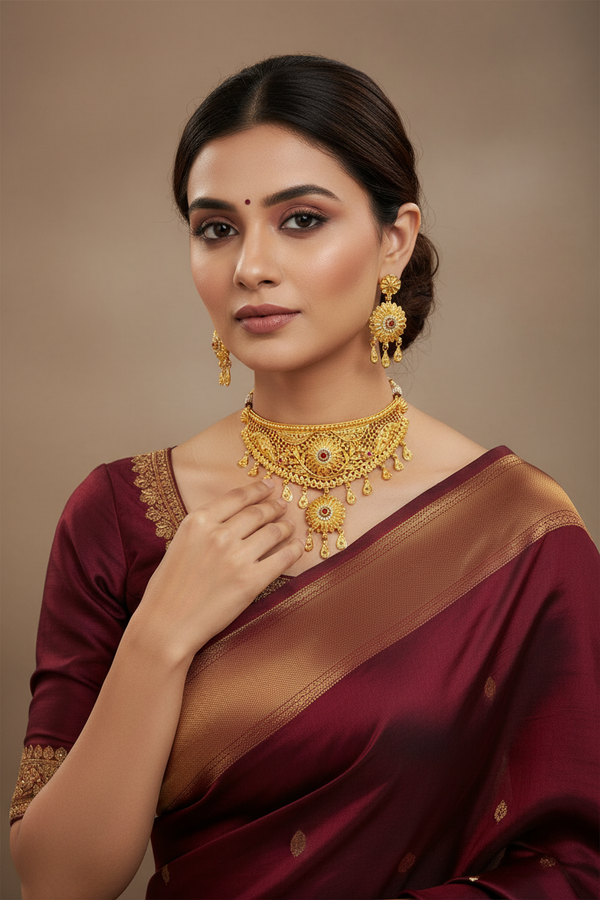 Choker - Necklace - 1Gram Gold plated Necklace set - 004