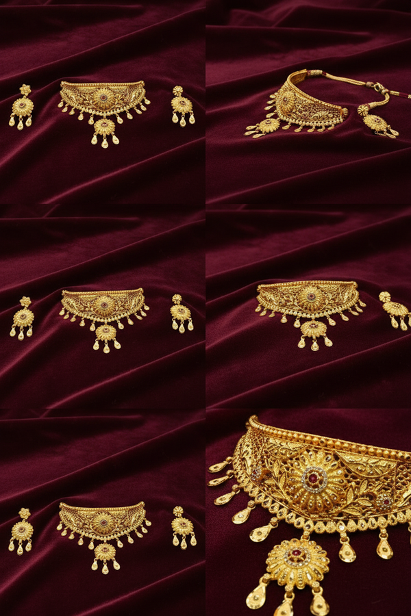 Choker - Necklace - 1Gram Gold plated Necklace set - 002