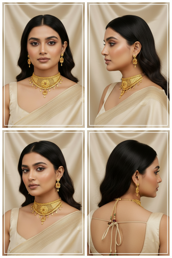 Choker - Necklace - 1Gram Gold plated Necklace set - 003