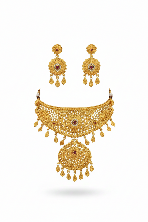 Choker - Necklace - 1Gram Gold plated Necklace set - 004