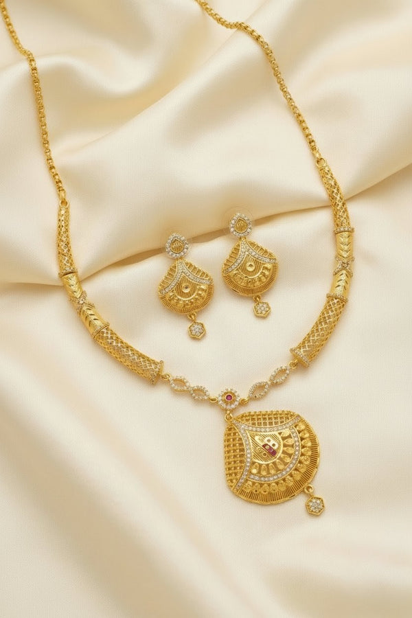 Premium 1 Gram Gold Forming Necklace Set (Real Gold Look) 022