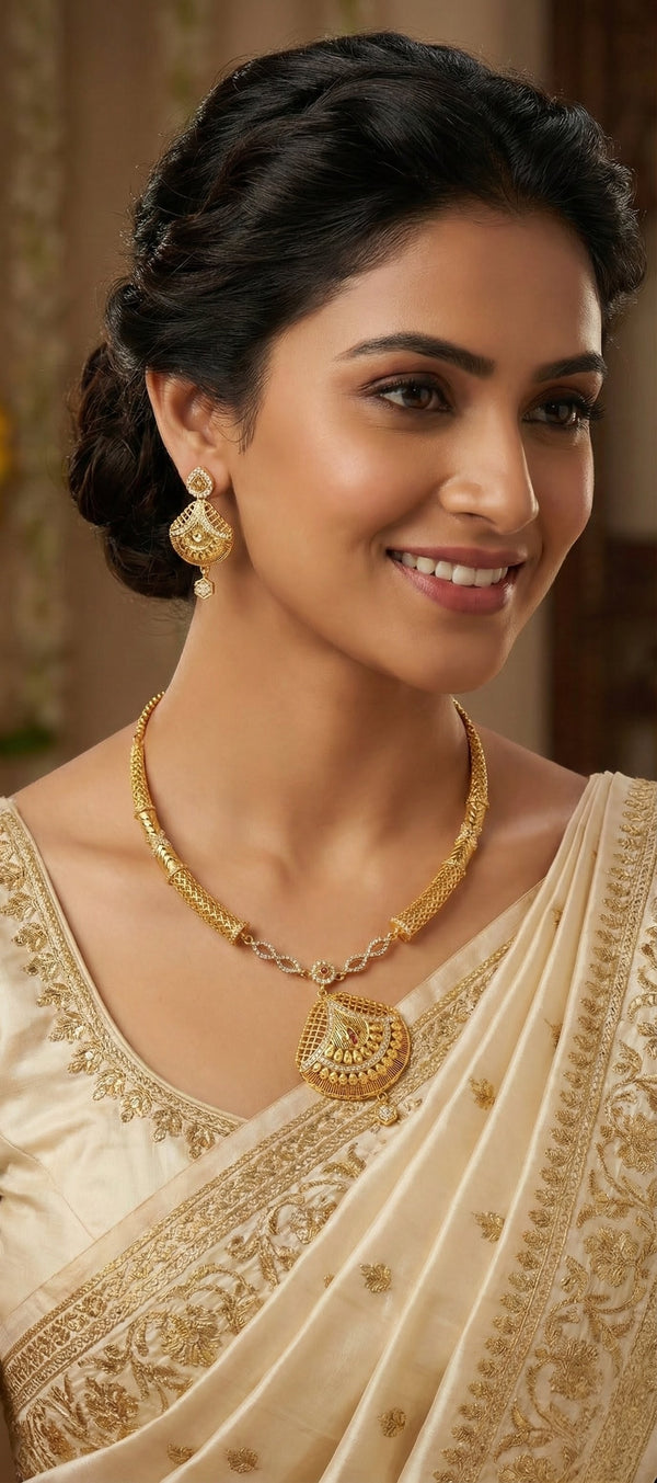 Premium 1 Gram Gold Forming Necklace Set (Real Gold Look) 022