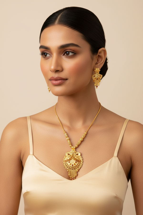 Premium 1 Gram Gold Forming Chain Pendant Set with Matching Tops