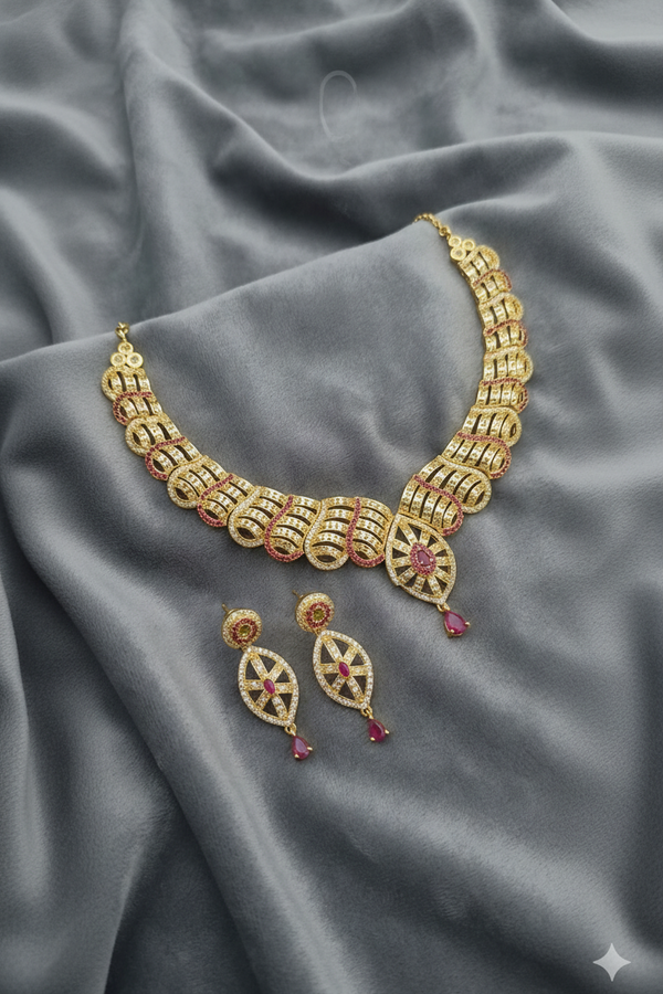 Premium 1 Gram Gold Forming Necklace Set (Real Gold Look) 023