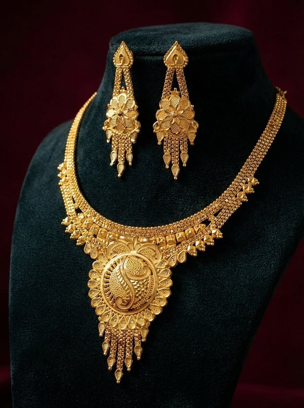 Premium 1 Gram Gold Forming Necklace Set (Real Gold Look) 035